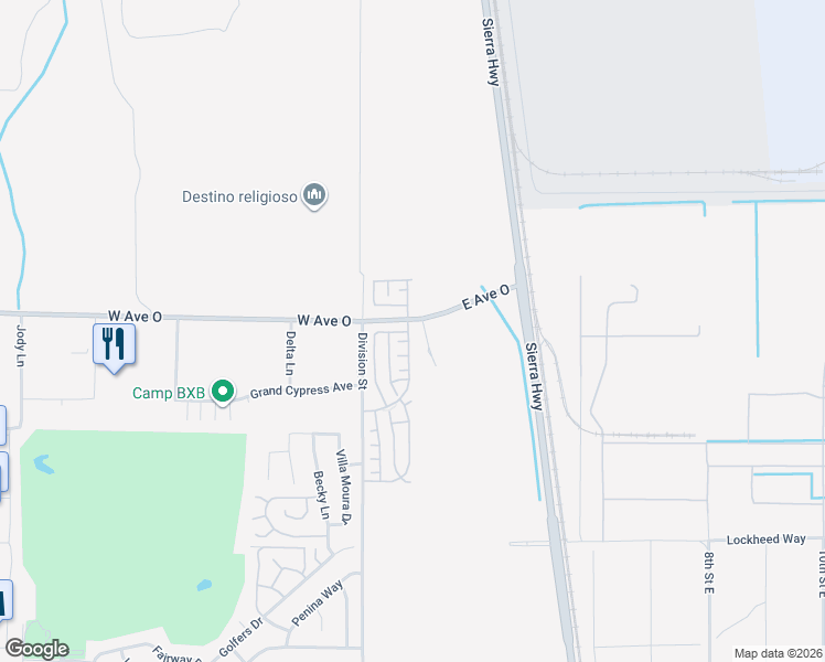 map of restaurants, bars, coffee shops, grocery stores, and more near 40332 Maravilla Drive in Palmdale