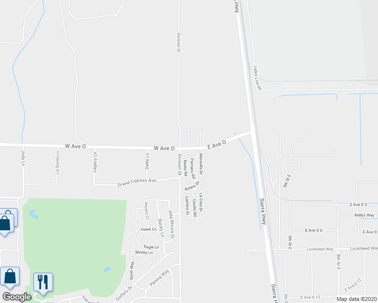 map of restaurants, bars, coffee shops, grocery stores, and more near 40335 Reata Road in Palmdale