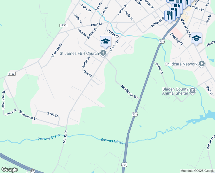 map of restaurants, bars, coffee shops, grocery stores, and more near 1711 Martin Luther King Drive in Elizabethtown