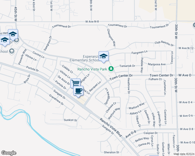 map of restaurants, bars, coffee shops, grocery stores, and more near 3726 Cocina Lane in Palmdale