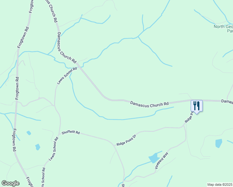map of restaurants, bars, coffee shops, grocery stores, and more near 2717 Damascus Church Road in Dahlonega