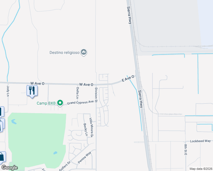map of restaurants, bars, coffee shops, grocery stores, and more near 40332 Maravilla Drive in Palmdale