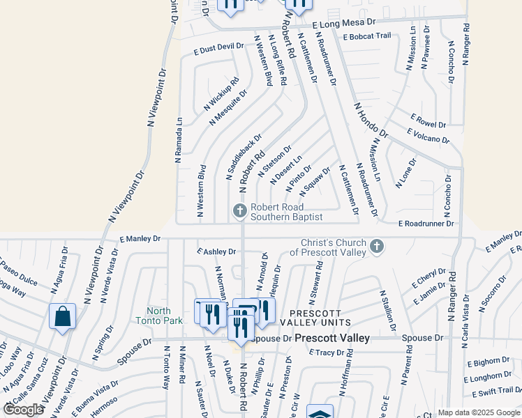 map of restaurants, bars, coffee shops, grocery stores, and more near 5010 North Stetson Drive in Prescott Valley