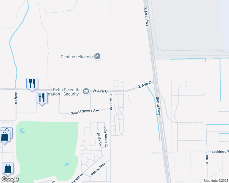 map of restaurants, bars, coffee shops, grocery stores, and more near East Avenue O in Palmdale