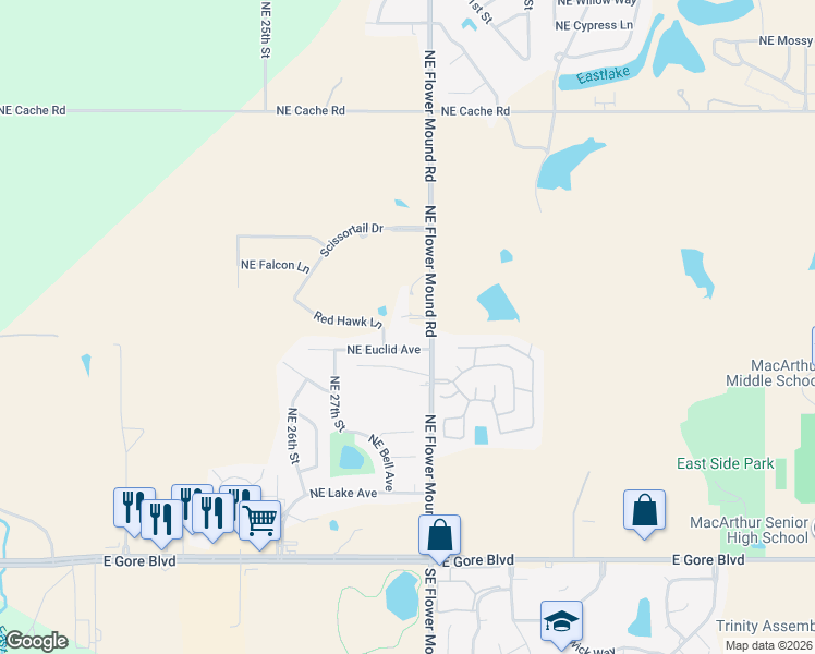 map of restaurants, bars, coffee shops, grocery stores, and more near 2806 Northeast Euclid Avenue in Lawton
