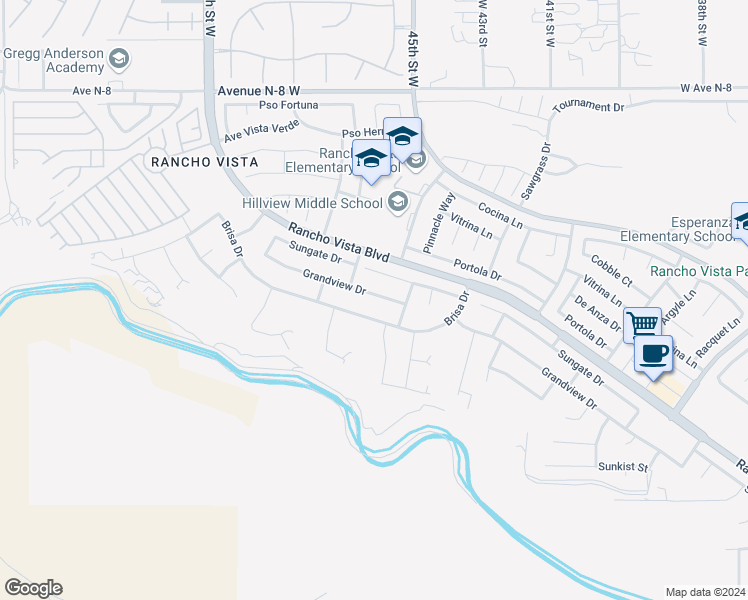 map of restaurants, bars, coffee shops, grocery stores, and more near 4554 Grandview Drive in Palmdale