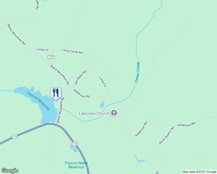 map of restaurants, bars, coffee shops, grocery stores, and more near 468 Long Circle in Toccoa