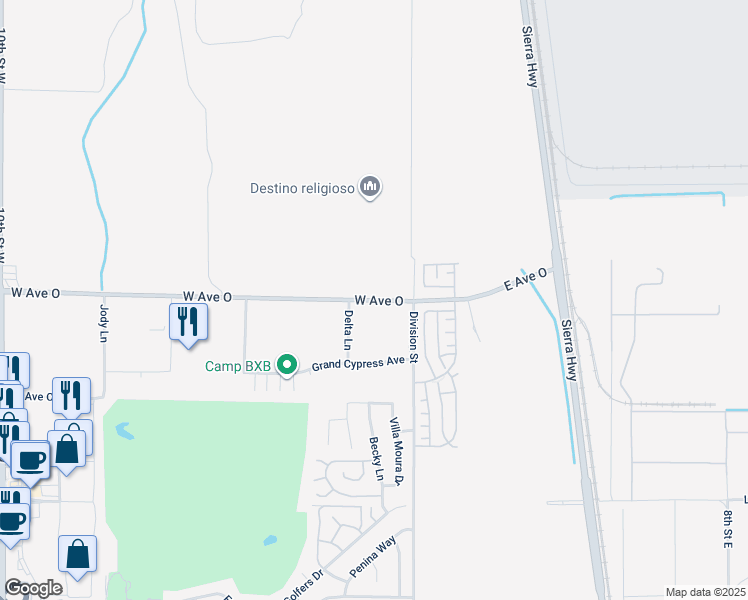 map of restaurants, bars, coffee shops, grocery stores, and more near 157 West Avenue O in Palmdale