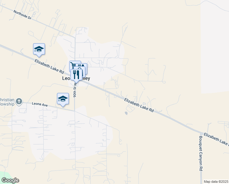 map of restaurants, bars, coffee shops, grocery stores, and more near 8627 Elizabeth Lake Road in Leona Valley