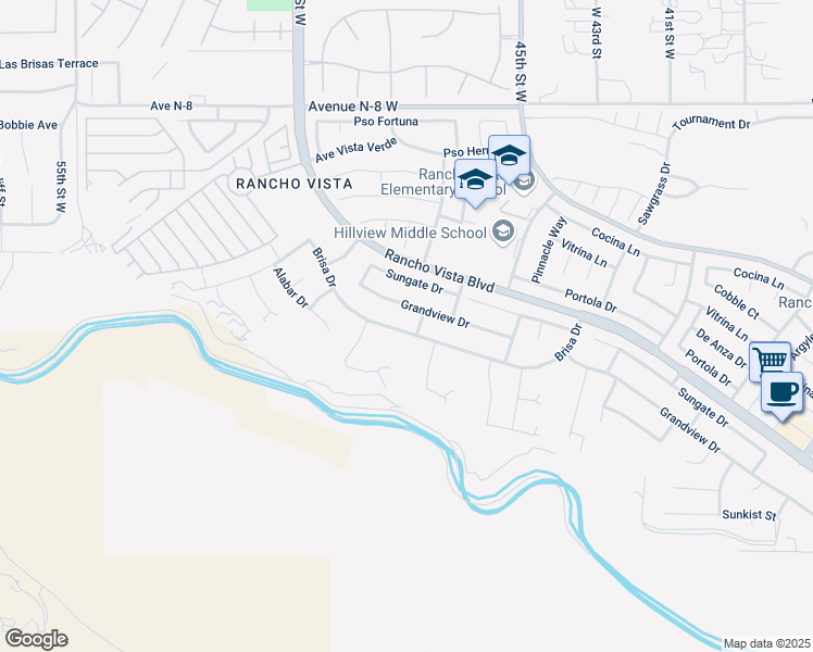 map of restaurants, bars, coffee shops, grocery stores, and more near 4718 Grandview Drive in Palmdale