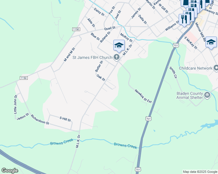 map of restaurants, bars, coffee shops, grocery stores, and more near Vine Street in Elizabethtown