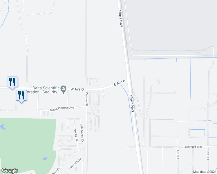 map of restaurants, bars, coffee shops, grocery stores, and more near East Avenue O in Palmdale