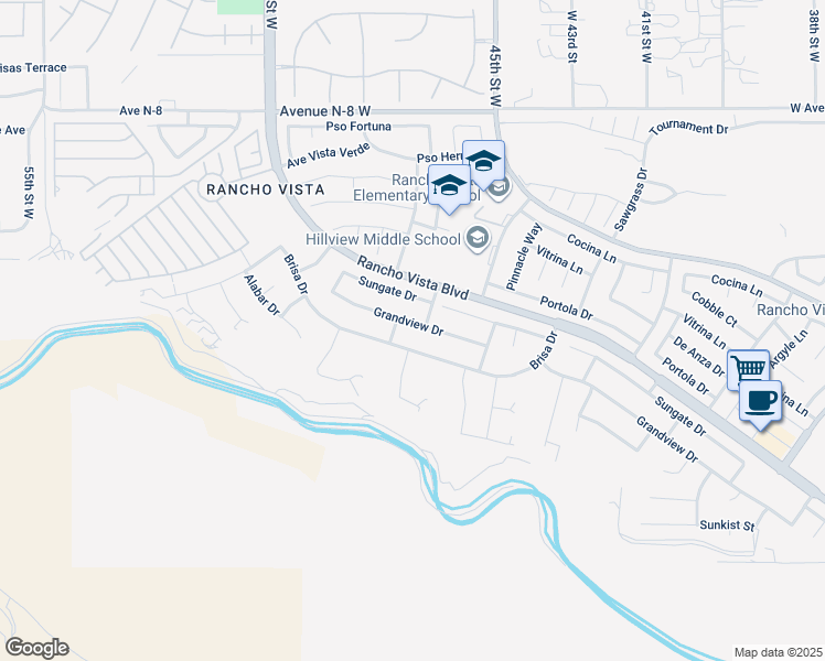 map of restaurants, bars, coffee shops, grocery stores, and more near 4632 Grandview Drive in Palmdale