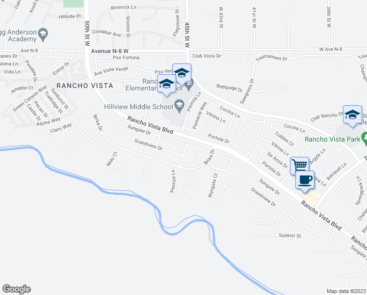 map of restaurants, bars, coffee shops, grocery stores, and more near 4510 Sungate Drive in Palmdale