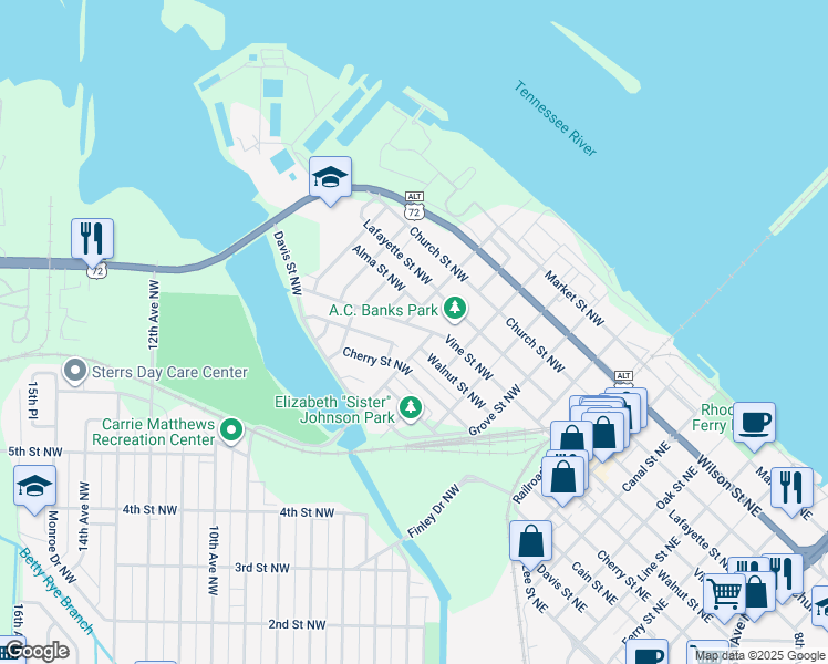 map of restaurants, bars, coffee shops, grocery stores, and more near 603 Vine Street Northwest in Decatur