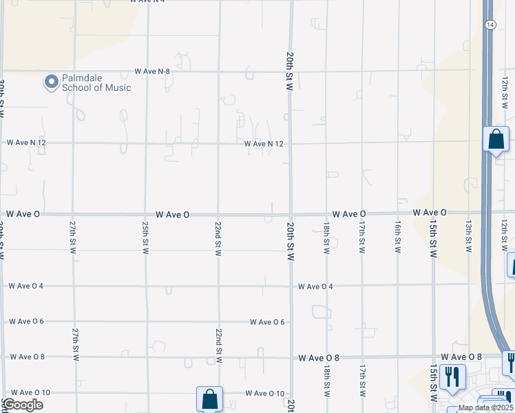 map of restaurants, bars, coffee shops, grocery stores, and more near 2057 West Avenue O in Palmdale