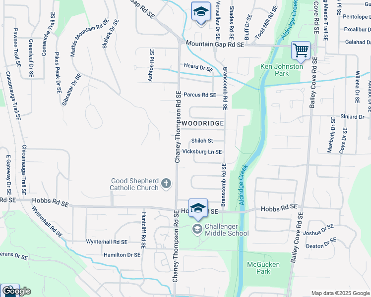 map of restaurants, bars, coffee shops, grocery stores, and more near 1003 Vicksburg Lane Southeast in Huntsville
