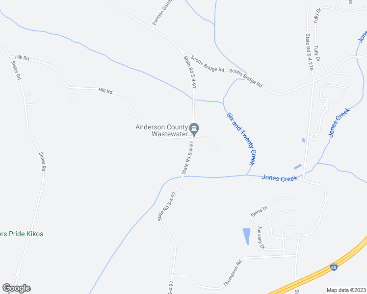 map of restaurants, bars, coffee shops, grocery stores, and more near 1094 Hill Road in Anderson