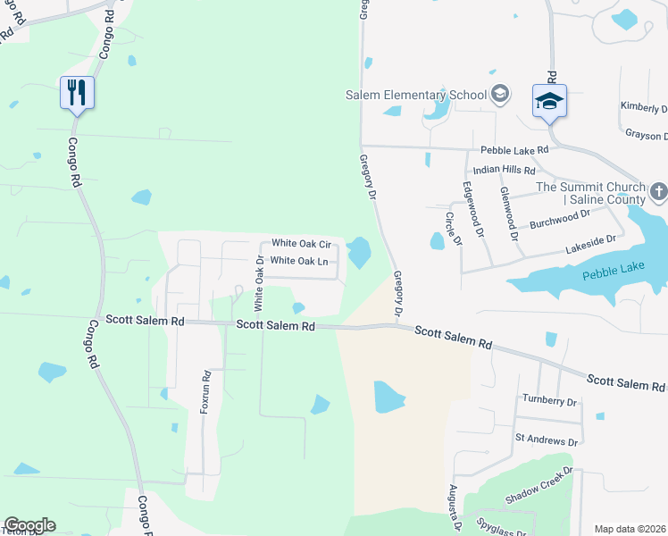 map of restaurants, bars, coffee shops, grocery stores, and more near 1756 White Oak Lane in Benton