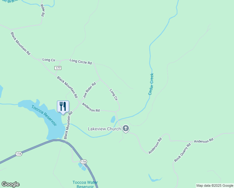 map of restaurants, bars, coffee shops, grocery stores, and more near 468 Long Circle in Toccoa