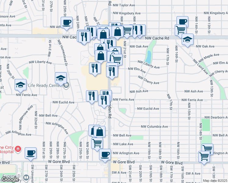 map of restaurants, bars, coffee shops, grocery stores, and more near 2209 Northwest Crosby Avenue in Lawton