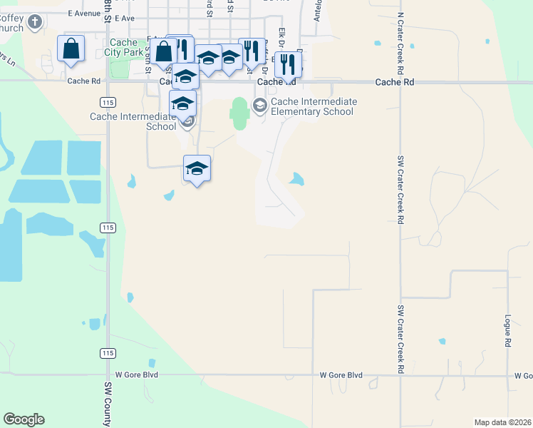 map of restaurants, bars, coffee shops, grocery stores, and more near 1307 Dahlia Lane in Cache