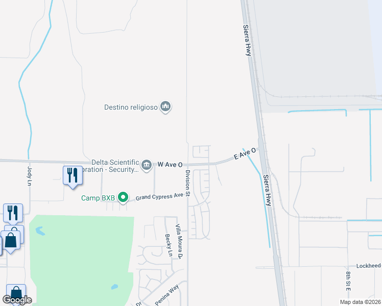 map of restaurants, bars, coffee shops, grocery stores, and more near 40427 Vereda Drive in Palmdale