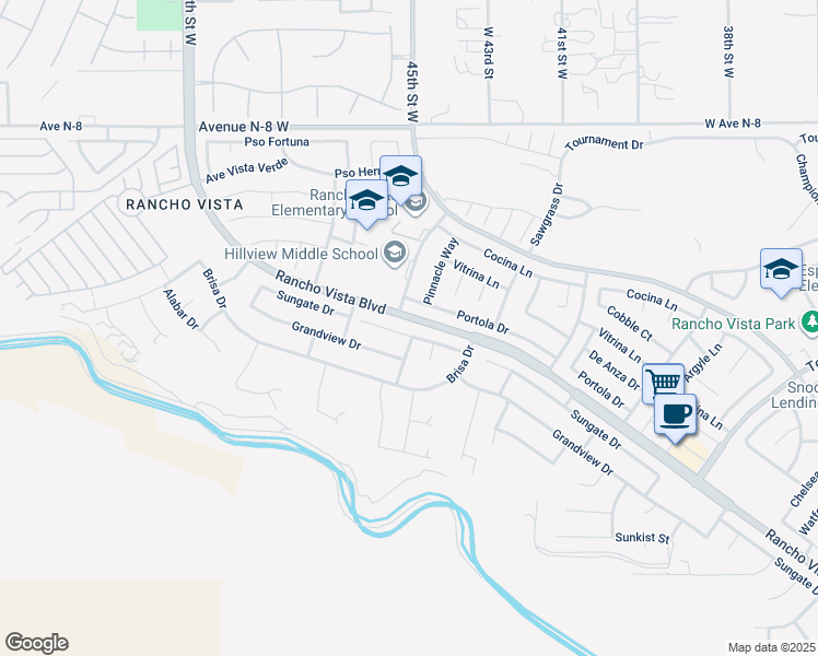 map of restaurants, bars, coffee shops, grocery stores, and more near 4507 Sungate Drive in Palmdale