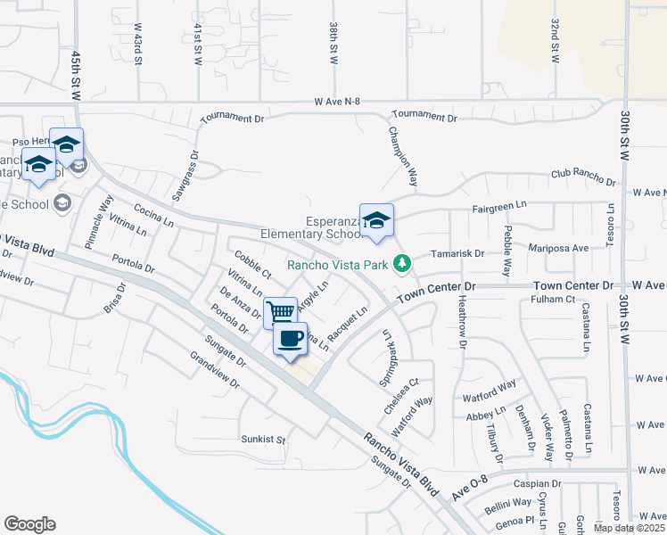 map of restaurants, bars, coffee shops, grocery stores, and more near 3803 Cocina Lane in Palmdale