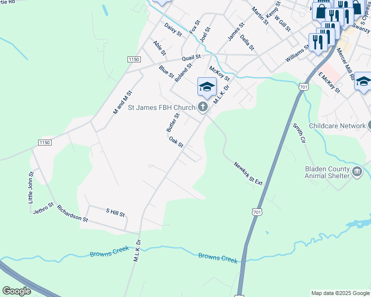 map of restaurants, bars, coffee shops, grocery stores, and more near 1711 Martin Luther King Drive in Elizabethtown
