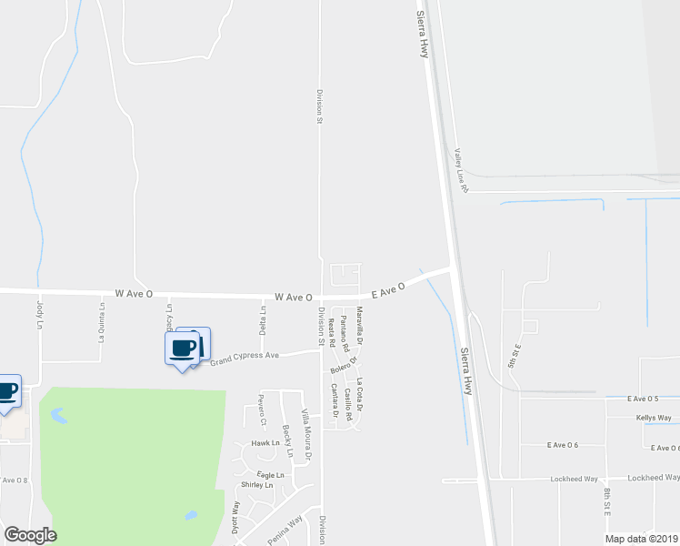 map of restaurants, bars, coffee shops, grocery stores, and more near in Palmdale