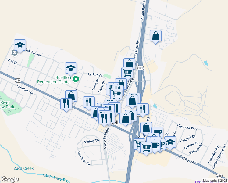 map of restaurants, bars, coffee shops, grocery stores, and more near 533 Central Avenue in Buellton