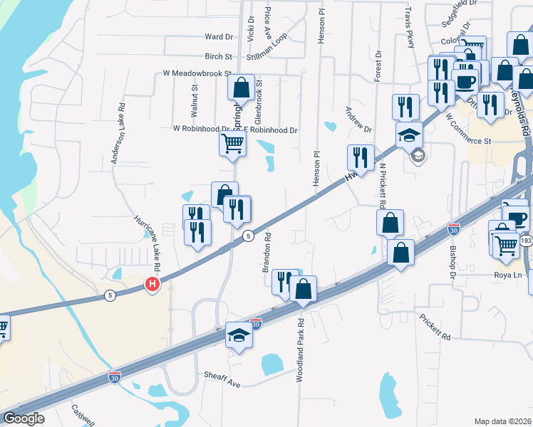 map of restaurants, bars, coffee shops, grocery stores, and more near 3801 Arkansas 5 in Bryant
