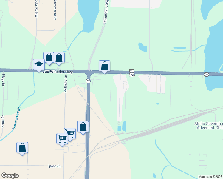 map of restaurants, bars, coffee shops, grocery stores, and more near 2303 Alabama 20 in Decatur