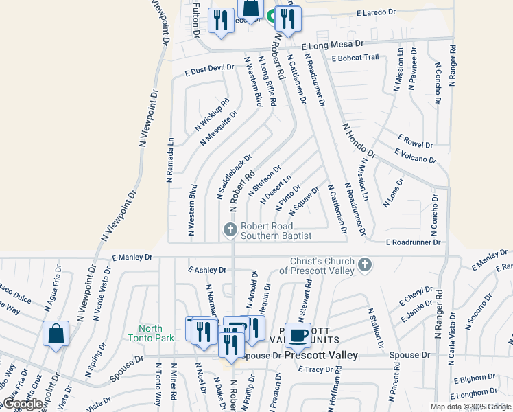 map of restaurants, bars, coffee shops, grocery stores, and more near 5120 North Stetson Drive in Prescott Valley