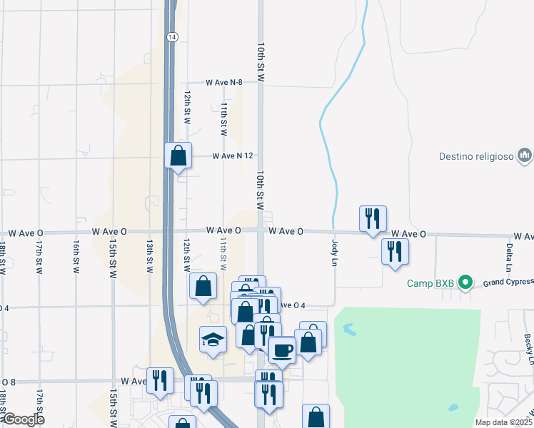 map of restaurants, bars, coffee shops, grocery stores, and more near 40420 10th Street West in Palmdale