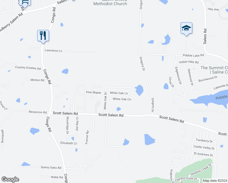 map of restaurants, bars, coffee shops, grocery stores, and more near 1717 White Oak Lane in Benton