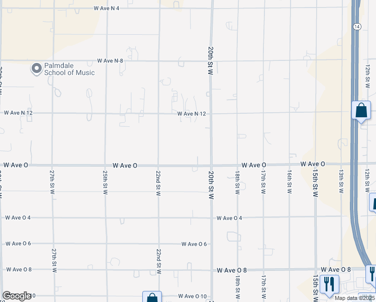 map of restaurants, bars, coffee shops, grocery stores, and more near 2057 West Avenue O in Palmdale