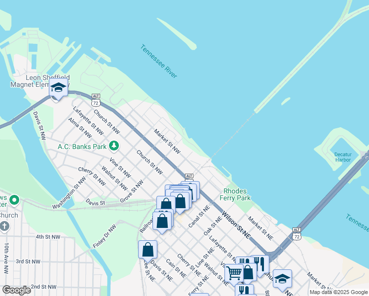 map of restaurants, bars, coffee shops, grocery stores, and more near 1105 Sycamore Street Northwest in Decatur