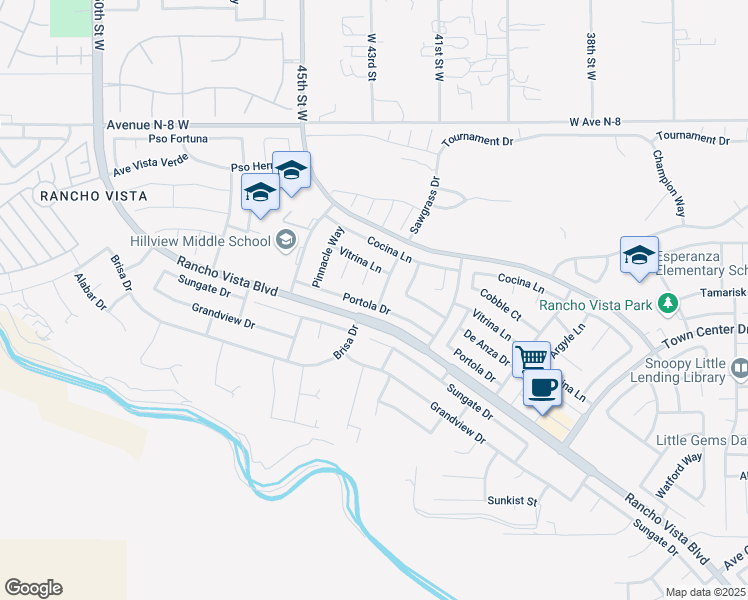 map of restaurants, bars, coffee shops, grocery stores, and more near 4305 Portola Drive in Palmdale