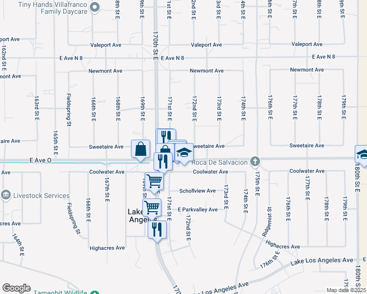 map of restaurants, bars, coffee shops, grocery stores, and more near in Lake Los Angeles