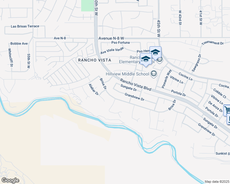 map of restaurants, bars, coffee shops, grocery stores, and more near 4752 Grandview Drive in Palmdale
