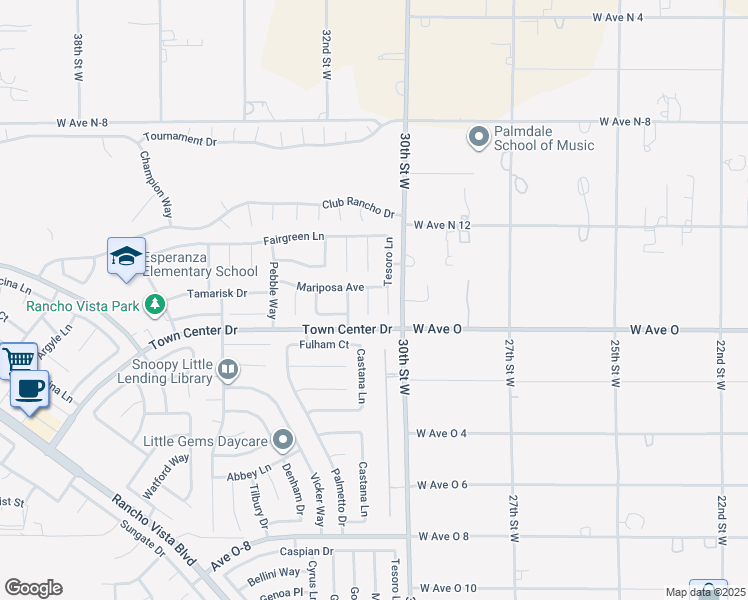 map of restaurants, bars, coffee shops, grocery stores, and more near 40434 Milan Drive in Palmdale