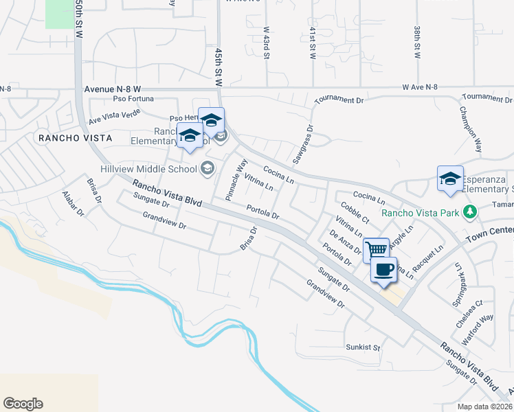 map of restaurants, bars, coffee shops, grocery stores, and more near 4318 Portola Drive in Palmdale