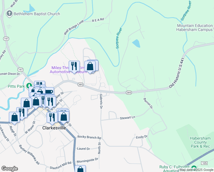 map of restaurants, bars, coffee shops, grocery stores, and more near 683 Grant Street in Clarkesville