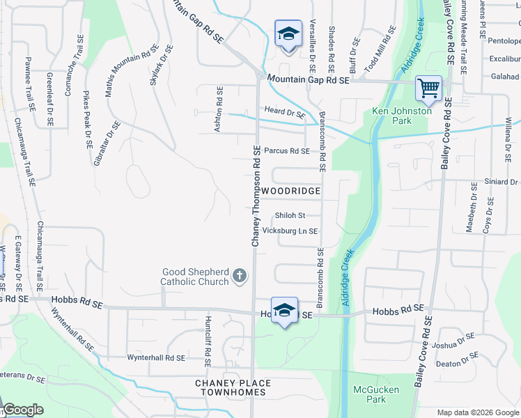 map of restaurants, bars, coffee shops, grocery stores, and more near 1005 Antietam Road Southeast in Huntsville