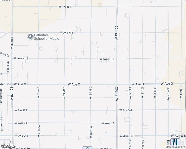 map of restaurants, bars, coffee shops, grocery stores, and more near 40434 22nd Street West in Palmdale