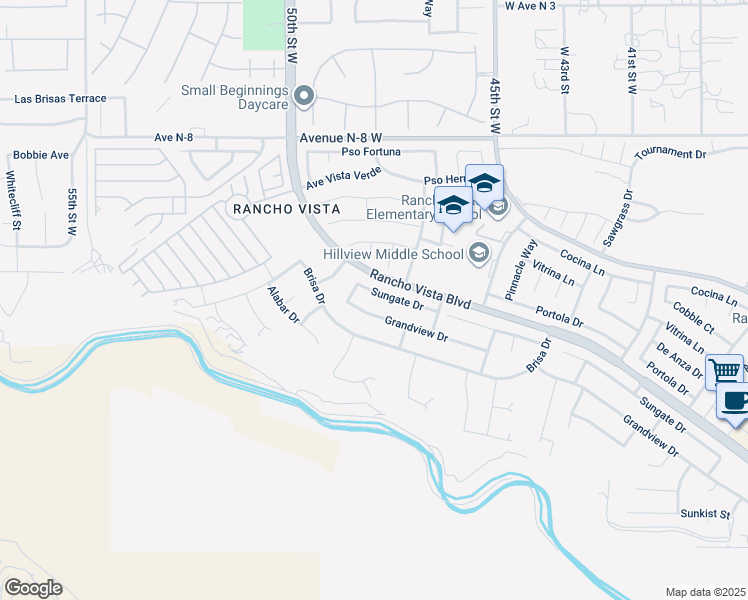 map of restaurants, bars, coffee shops, grocery stores, and more near 4722 Sungate Drive in Palmdale