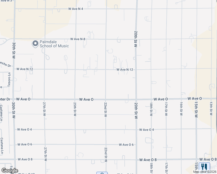 map of restaurants, bars, coffee shops, grocery stores, and more near 40434 22nd Street West in Palmdale