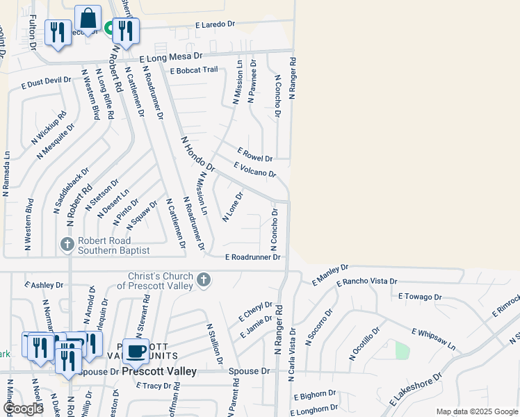 map of restaurants, bars, coffee shops, grocery stores, and more near 5250 N Hondo Dr in Prescott Valley